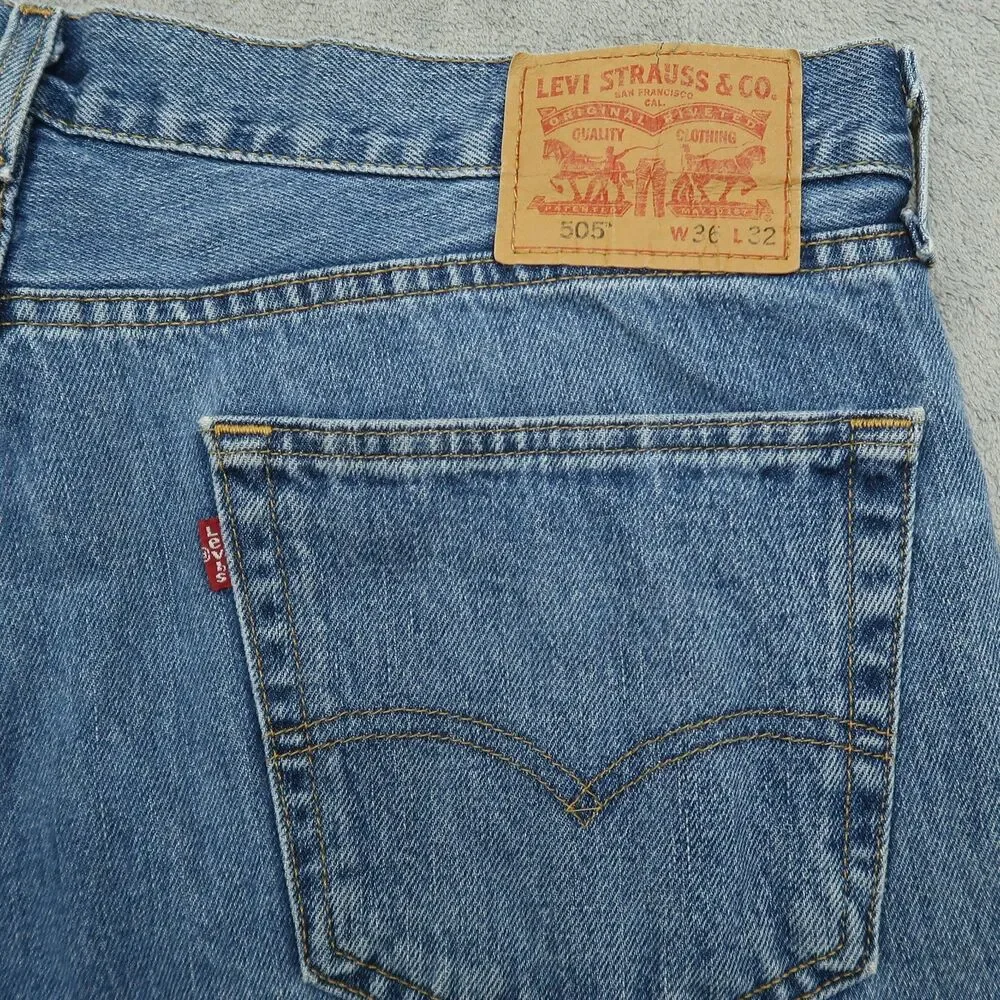 Levi's 505 Jeans Mens Size 36x32 Blue Regular Straight 100% Cotton Denim